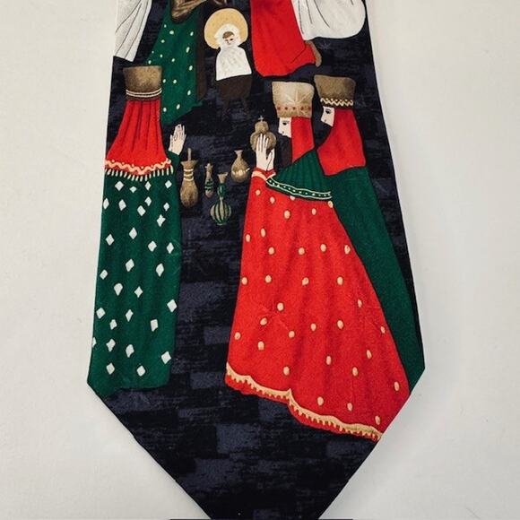 Hallmark Holiday Traditions Men's Neck Tie, Nativity Scene, Black/Red/Green 60" - Picture 9 of 11